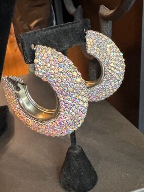 Aurora Crystal Pave Hoop Earrings - Iridescent
